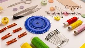  Presentation with sewing - Presentation theme with image-of-sewing-materials background and a lemonade colored foreground