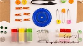  Presentation with sewing - Presentation design featuring image-of-sewing-materials background and a lemonade colored foreground