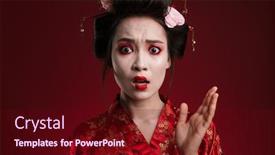  Presentation with kimono - Amazing PPT theme having image-of-shocked-asian-geisha backdrop and a wine colored foreground