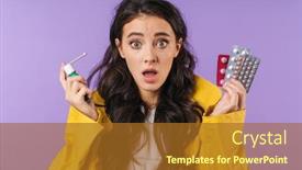  Presentation with purple wall - Slides with image-of-shocked-sick-woman background and a tawny brown colored foreground