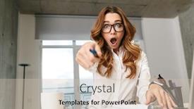  Presentation with formal - Amazing PPT layouts having image of shocked young business woman dressed in formal clothes shirt indoors using laptop computer pointing to you backdrop and a soft green colored foreground