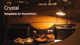  Presentation with leather shoes - Cool new PPT theme with image of shoes on table backdrop and a wine colored foreground