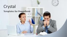  Presentation with sneezing - Beautiful presentation theme featuring image of sick businessman sneezing backdrop and a sky blue colored foreground