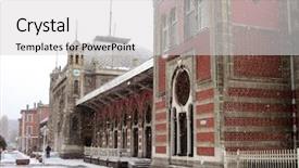  Presentation with istanbul - Slide set featuring image of sirkeci train station in istanbul turkey background and a light gray colored foreground