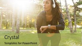  Presentation with black woman - PPT layouts enhanced with image of skinny woman 20s background and a yellow colored foreground