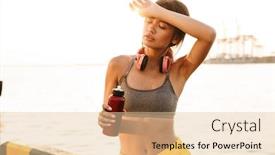  Presentation with sea port - Slide deck consisting of image of slim asian woman background and a lemonade colored foreground