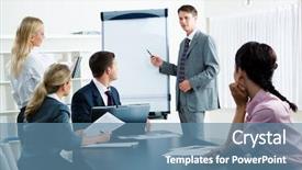  Presentation with business communication - Slide set having image of smart business people background and a teal colored foreground