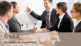  Presentation with whiteboard - Amazing theme having image of smart business people backdrop and a soft green colored foreground