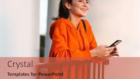  Presentation with railing - Colorful slide set enhanced with image-of-smiling-athletic-woman backdrop and a red colored foreground