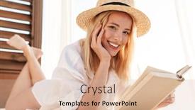  Presentation with bed hotel - Slide set enhanced with image-of-smiling-blonde-woman background and a lemonade colored foreground