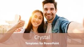  Presentation with multicultural - Presentation design having image-of-smiling-multicultural-couple background and a coral colored foreground
