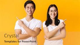  Presentation with man vs woman - Presentation theme consisting of image-of-smiling-multinational-man background and a yellow colored foreground