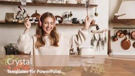  Presentation with woman - Audience pleasing presentation design consisting of image-of-smiling-nice-woman backdrop and a coral colored foreground