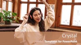  Presentation with laptop wireless - PPT layouts featuring image-of-smiling-woman-using background and a coral colored foreground