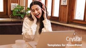  Presentation with laptop wireless - Cool new slides with image-of-smiling-woman-using backdrop and a coral colored foreground