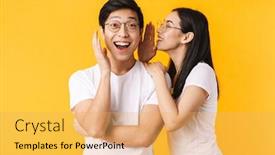  Presentation with power of attitude image - Colorful PPT theme enhanced with image-of-smiling-woman backdrop and a yellow colored foreground