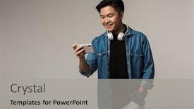  Presentation with asian nurse helps a man - Beautiful slide set featuring image-of-smiling-young-asian backdrop and a light gray colored foreground