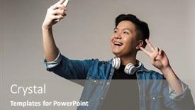  Presentation with sing - Slide deck enhanced with image-of-smiling-young-asian background and a gray colored foreground