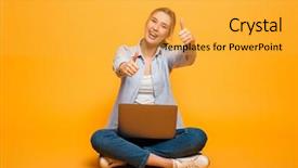  Presentation with young college student diagnosis of sti - Cool new presentation theme with image of smiling young lady backdrop and a yellow colored foreground