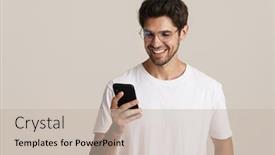  Presentation with eyeglasses - Presentation theme having image-of-smiling-young-man background and a soft green colored foreground