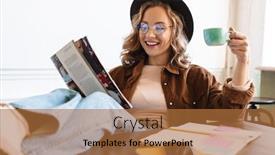  Presentation with reading table - Theme featuring image-of-smiling-young-woman background and a red colored foreground