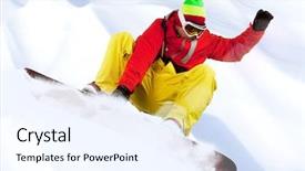  Presentation with skating - Cool new slides with winter sports - image of snowboarder with holding backdrop and a sky blue colored foreground