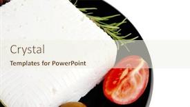  Presentation with feta cheese - PPT theme enhanced with image of soft feta cheese on black background and a sky blue colored foreground