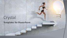  Presentation with upstairs - Slide set featuring image-of-sport-woman-walking background and a light gray colored foreground