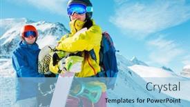  Presentation with snowboard - Presentation enhanced with sportive man and woman background and a light blue colored foreground