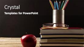  Presentation with stack books - Theme consisting of image-of-stack-of-books background and a wine colored foreground