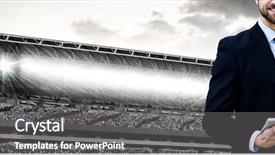  Presentation with portrait happy family smiling - Cool new slides with image of stadium against cloudy backdrop and a gray colored foreground