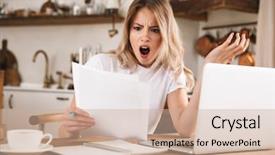  Presentation with writing notes - Slide set with image of stressed blond woman background and a soft green colored foreground