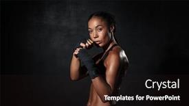  Presentation with strong black woman - Audience pleasing PPT theme consisting of image of strong african american woman wearing sportswear boxing in hand wraps isolated over black background backdrop and a wine colored foreground