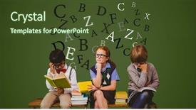  Presentation with digital image - Presentation theme consisting of image of students with book background and a tawny brown colored foreground