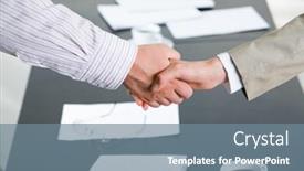  Presentation with partnership - Cool new presentation with image of successful partnership of people being confirmed by handshake backdrop and a seafoam green colored foreground