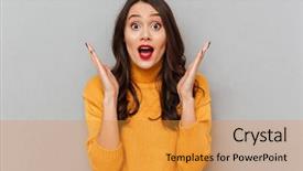  Presentation with gray - Audience pleasing presentation consisting of image of surprised brunette woman backdrop and a gold colored foreground