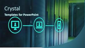  Presentation with programming - Theme enhanced with image-of-tech-icons-over background and a navy blue colored foreground