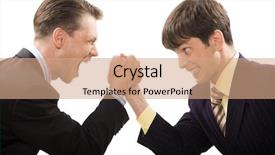  Presentation with struggle - Cool new PPT theme with image of tense businessmen trying to cope with each other in struggle backdrop and a coral colored foreground