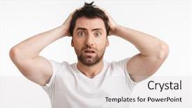  Presentation with head - Audience pleasing theme consisting of image of tense man 30s backdrop and a light gray colored foreground