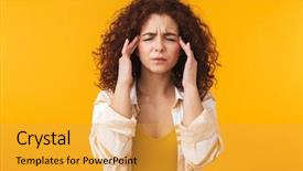 Presentation with curly hair - Amazing presentation design having image of tense woman 20s backdrop and a yellow colored foreground