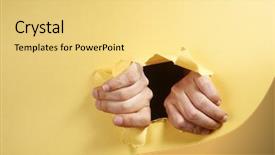  Presentation with breaking through - Beautiful slides featuring image of the hands breaking backdrop and a  colored foreground