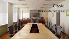  Presentation with computer room - Presentation design enhanced with image of the modern conference background and a mint green colored foreground