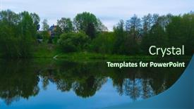  Presentation with banking bank vault door - Presentation theme enhanced with image-of-the-river-bank background and a tawny brown colored foreground