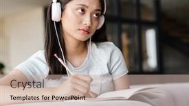  Presentation with writing notes - Beautiful PPT layouts featuring image-of-thinking-asian-student backdrop and a soft green colored foreground