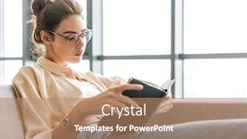  Presentation with eyeglasses - PPT theme having image-of-thinking-attractive-woman background and a coral colored foreground