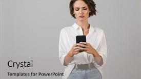  Presentation with thinking - Slide deck consisting of image of thinking confused young background and a light gray colored foreground