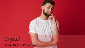  Presentation with critical thinking workshop - Cool new PPT theme with image of thinking young handsome backdrop and a  colored foreground