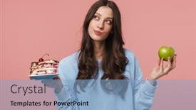  Presentation with unicorn cake pink frosting - Slide deck with image-of-thoughtful-brunette-woman background and a light blue colored foreground