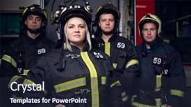  Presentation with fire truck - PPT theme featuring image of three firemen men background and a wine colored foreground