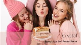  Presentation with pink birthday - Theme enhanced with image-of-three-positive-girls background and a coral colored foreground